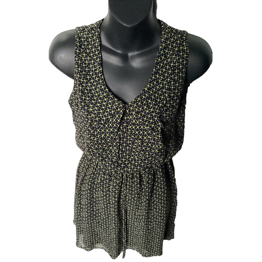 Sweet Storm Sleeveless Dress Black Green Polka Dot Elastic Waist Size Small